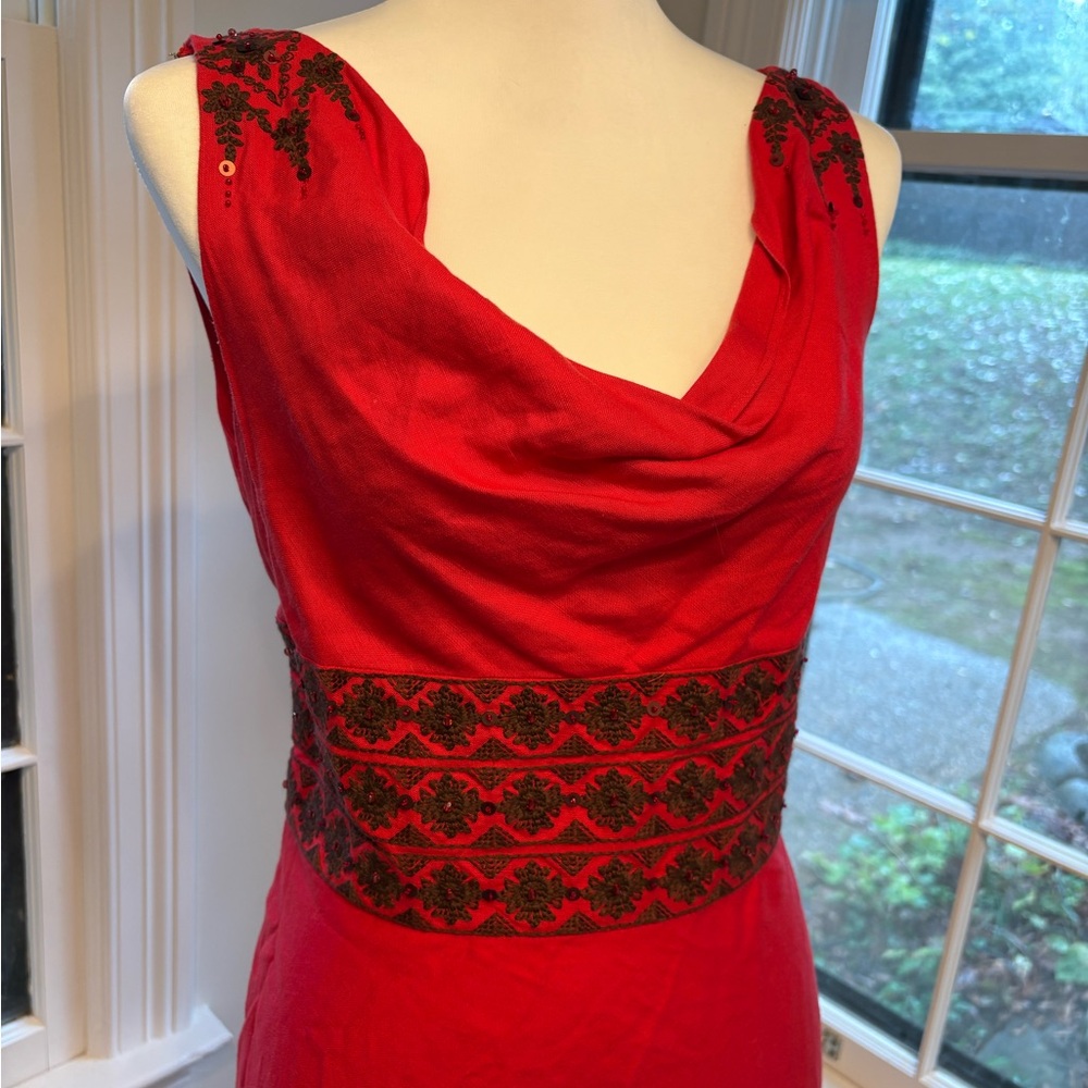 Adrianna Papell red dress with brown embroidery 10